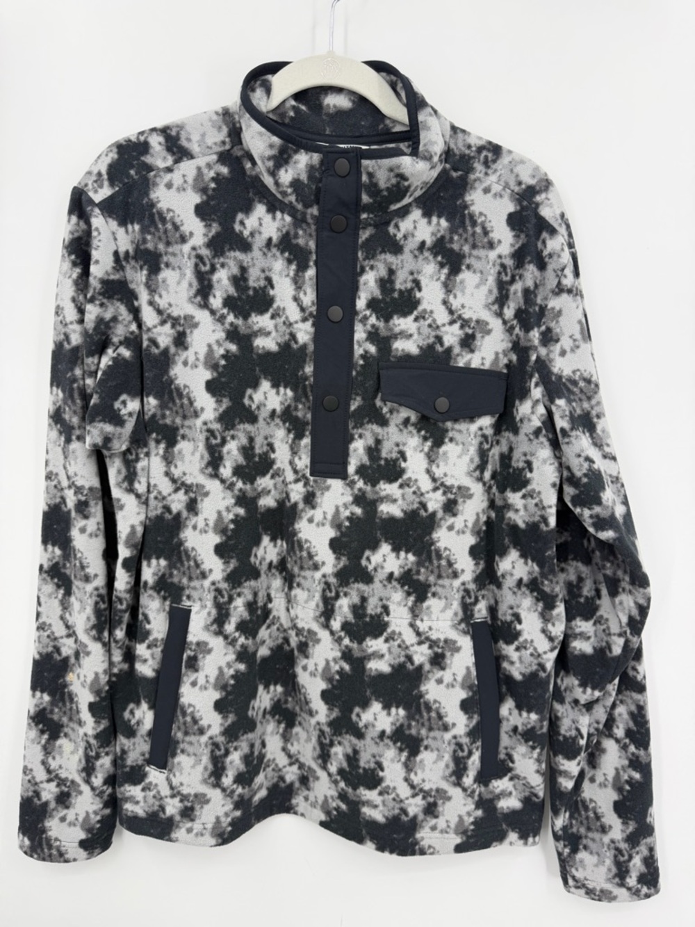 Duluth Trading Co Men's M Fleece tie dye snap Mock Neck Size M relaxed fit gray